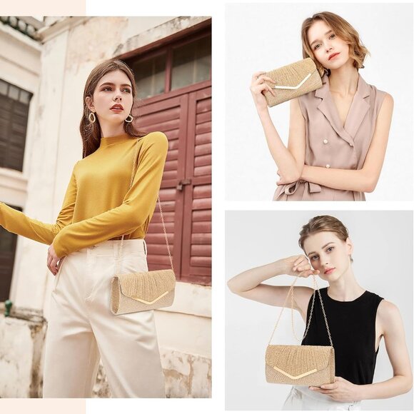 Champagne Glittering Envelope Style Evening Clutch with Detachable Chain for Wed - Picture 2 of 6